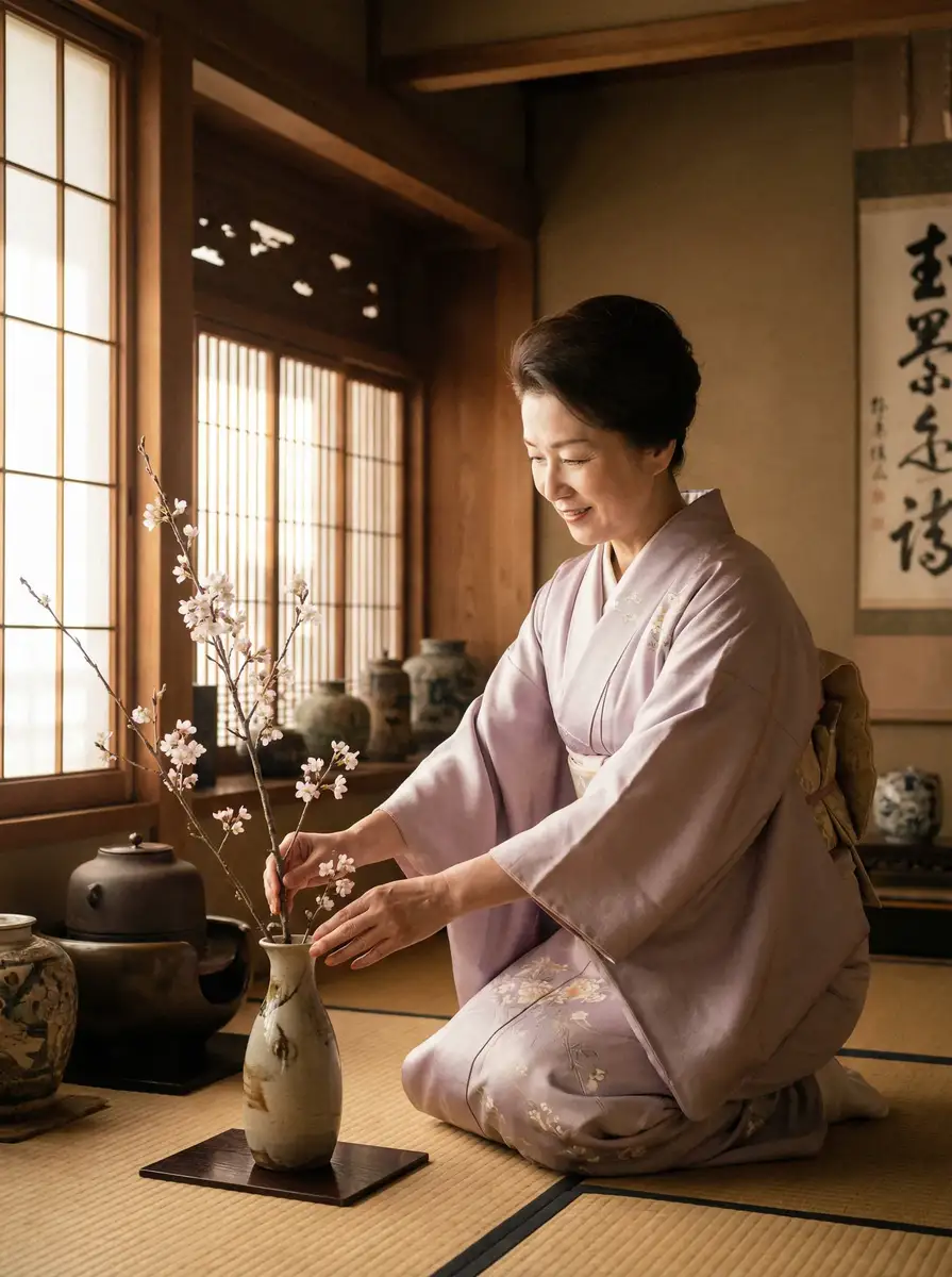 一位优雅的 海角社 - 精品内容平台 | 独家社区资源 | 海角社免费视频推荐 在和室中插花