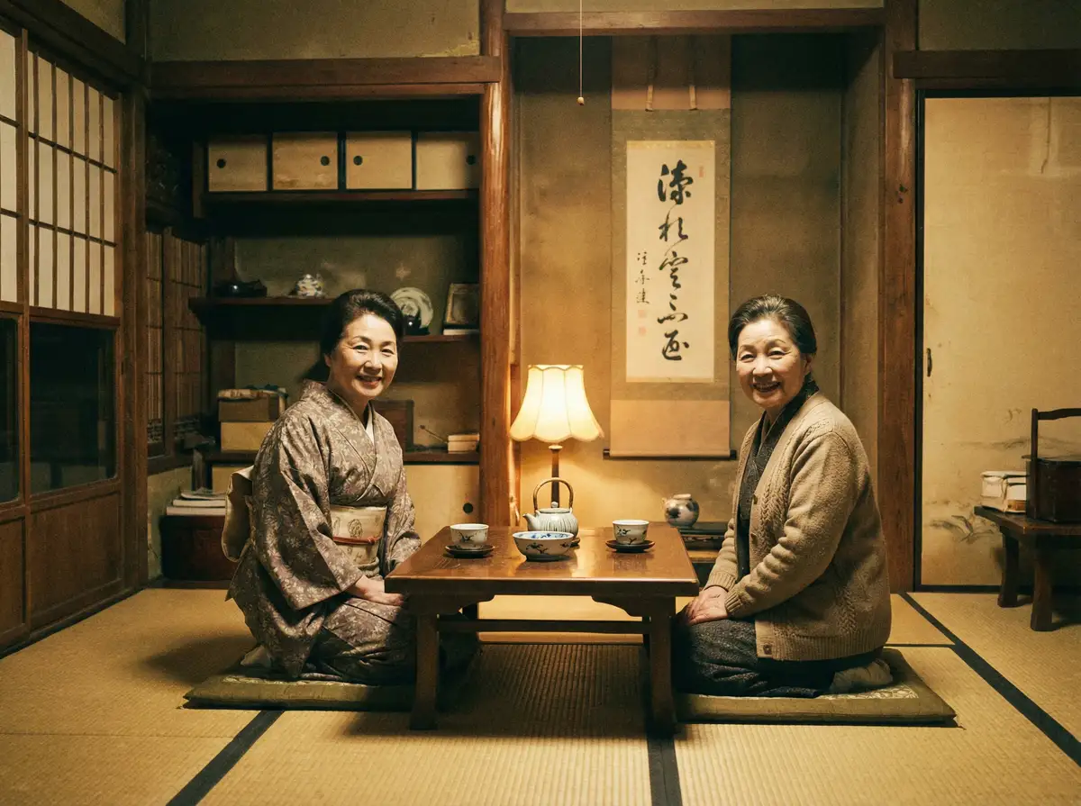 两位优雅的 海角社 - 精品内容平台 | 独家社区资源 | 海角社免费视频推荐 在日式茶室中品茶交谈